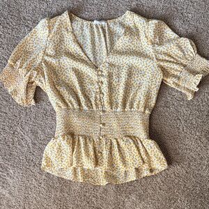 Sienna Sky Yellow Floral Smocked Peplum Top